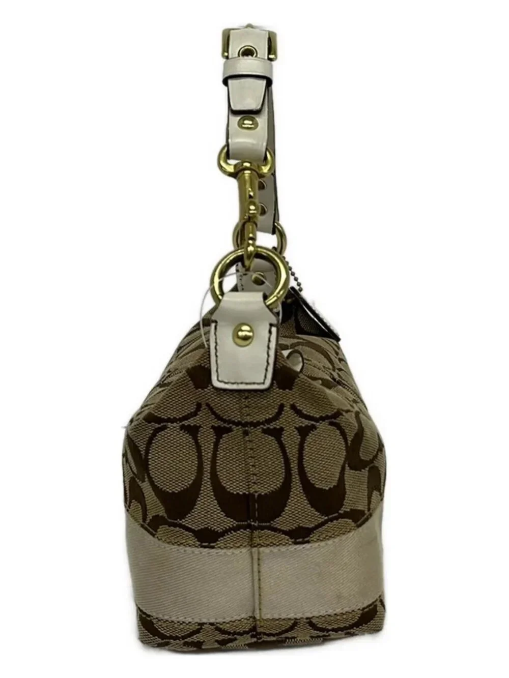 COACH Signature Stripe Accessory Pouch 40757 Dark Brown Beige White Jacquard